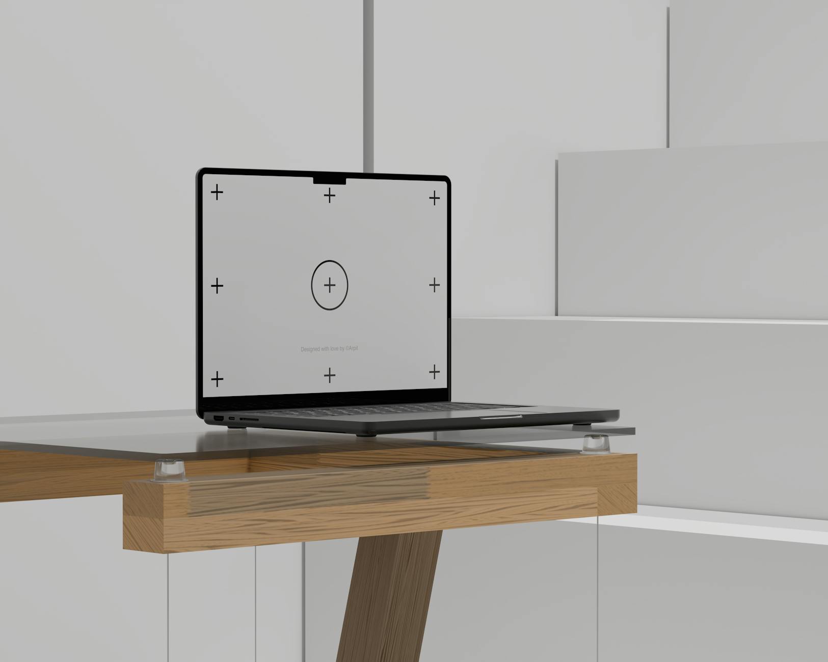 Laptop z ekranem kalibracji kolorów na drewnianym biurku